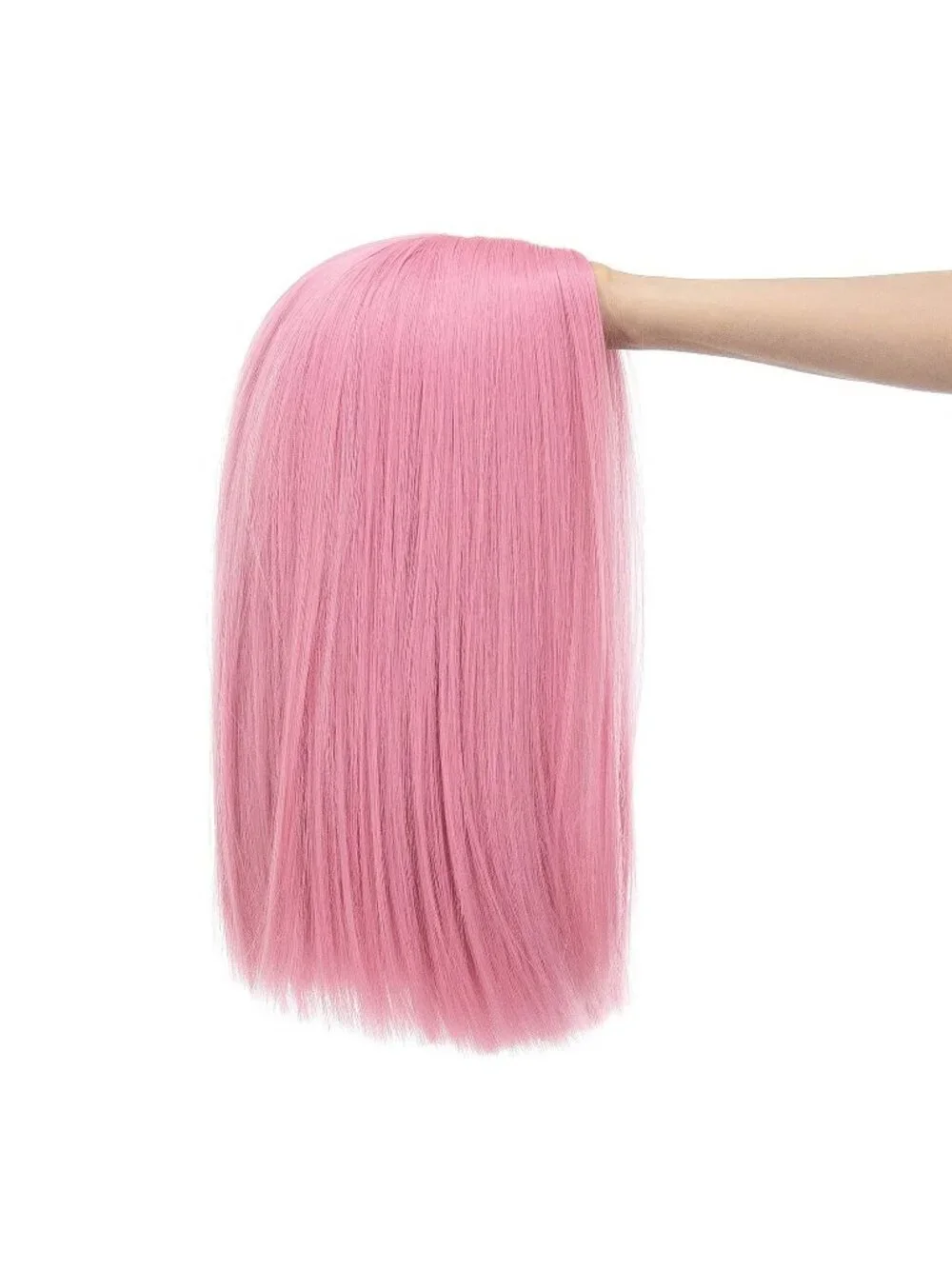 Women's 14 Inch Pink Wig Short Straight Middle Part Synthetic Heat